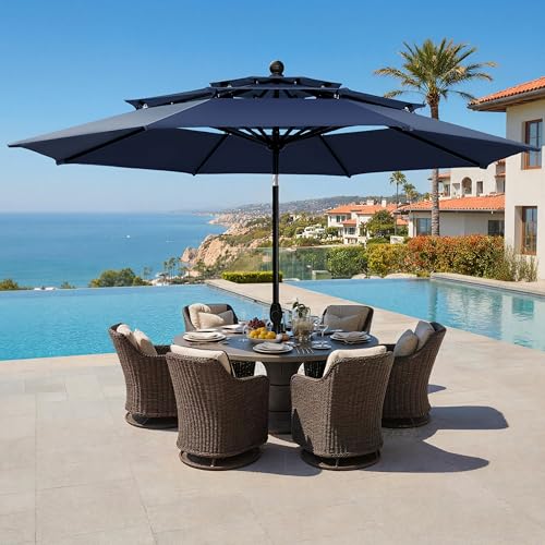 Sophia & William 10ft 3 Tier Auto-tilt Patio Umbrella,Wind Resistent,Outdoor Patio Umbrellas Double Vented Umbrella with Crank for Pool Garden Backyard, Navy