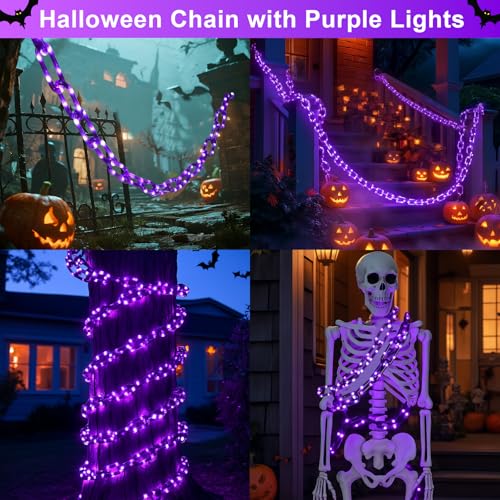 YOUNGAR Halloween String Lights,13.7ft 175LED Battery/USB Operated Plastic Chain Light,Timer Memory with 8 Modes for Haunted House Indoor or Porch, Window, Party Outdoor Decorations (Purple)