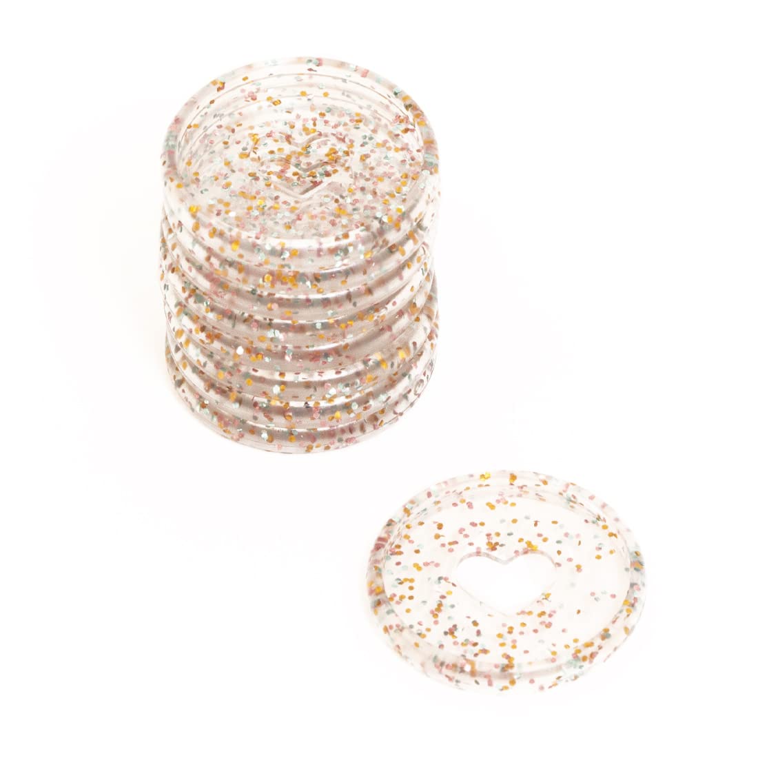 Craftelier - Plastic Glitter Disc Rings M with Die Cut Heart for Scrapbooking Binding for Planners, Notebooks or Albums | Pack of 9 pcs. of 35 mm - Gold, Turquoise and Pink Colour