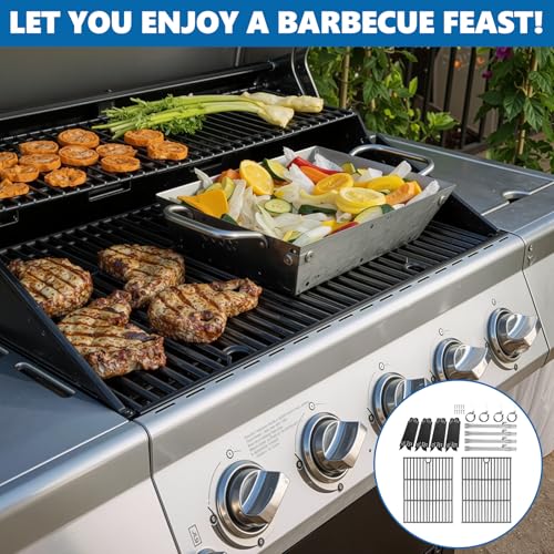 Image of Replacement Parts for Nexgrill 4-Burner 720-0830 720-0830H 720-0830D 720-0783C, Cast Iron Grill Grate, Heat Shield Plates, Burner Tubes, Igniters Kit for Cuisinart CGG-7400 Replacement Parts