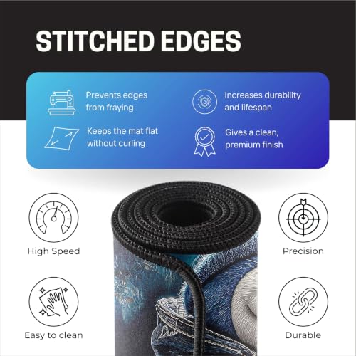 Image of Stylish Cartoon Cat Gaming Mouse Pad, Large Desk Mat 58.5 x 28 cm, Extended Washable Mousepad, Desk Pad, 2mm Thick Non-Slip Rubber Base, Stitched Edges, Smooth Surface (Multicolour)