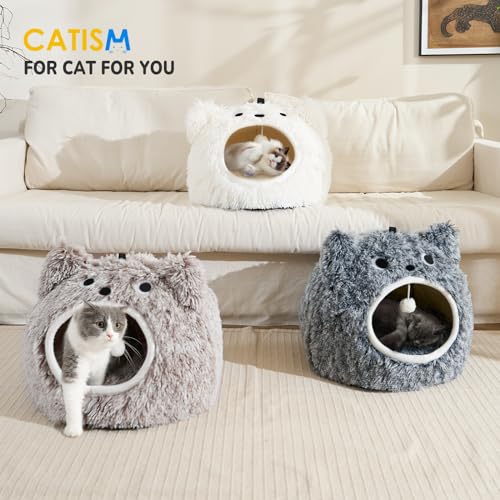 CATISM Katzenhöhle Bett Waschbar Schlafplatz für Katzen Plüsch Haustier Katzenkissen Haus Kissen Flauschig Kätzchen Welpen Kuscheliges Haustierbett