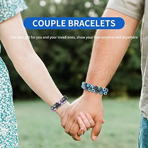 Yidanhong Triple Protection Bracelet, 2Pcs Tigers Eye Hematite Black Agate Amethyst Spiritual Healing Crystal Couple Beads Bracelet, 8Mm Adjustable Stretch Bracelets Bring Prosperity Luck And Health #TOP1