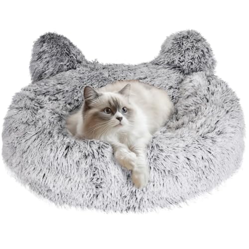 Nobleza Cama Gato, Cama para Mascotas Lavable,Tela Suave con Bola Colgante Juguete Cat, Forma de Oreja de Gato, 50X50X14CM