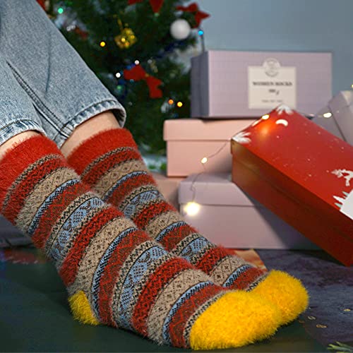 Image of ICEIVY Socks Women, Soft Knit Wool Winter Thick Warm Cabin Fuzzy Crew Women Socks 5 Pack