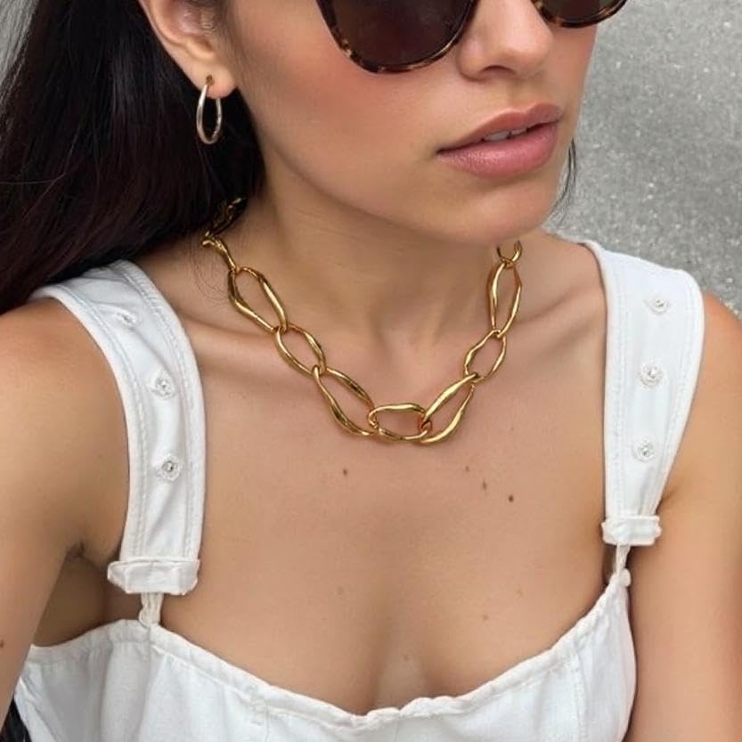 Chunky Necklaces for Women with Gold Coating Statement Necklaces for Women Chunky Chain Jewelry for Everyday Wear - Image 2