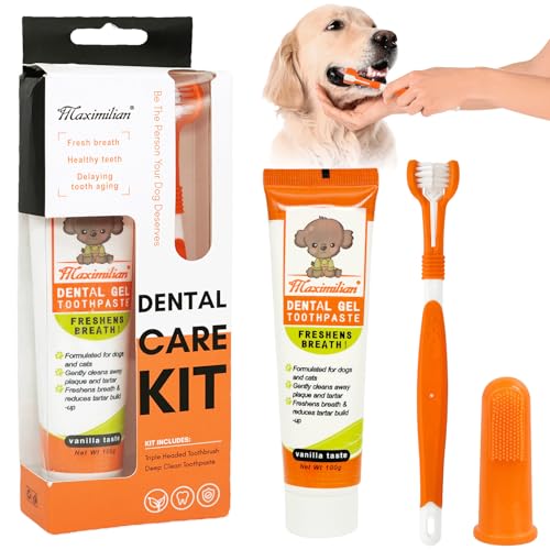 Hundezahnbürste, Hundezahnpasta Gegen Zahnstein, Fingerlinge Hunde Zahnpflege, Zahnpflege Hunde Katze Set für einen frischen Atem, Zahnreinigung, Zahnsteinentfernung