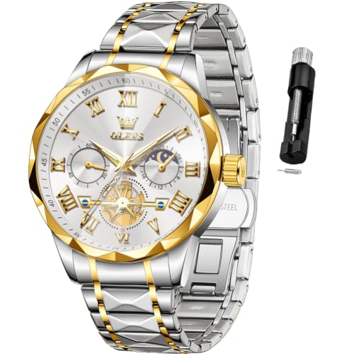Image of OLEVS Watches for Men Luxury Diamond Casual Large Dial Watches Stainless Steel Waterproof Business Dress Analog Luminous Date Mens Watches