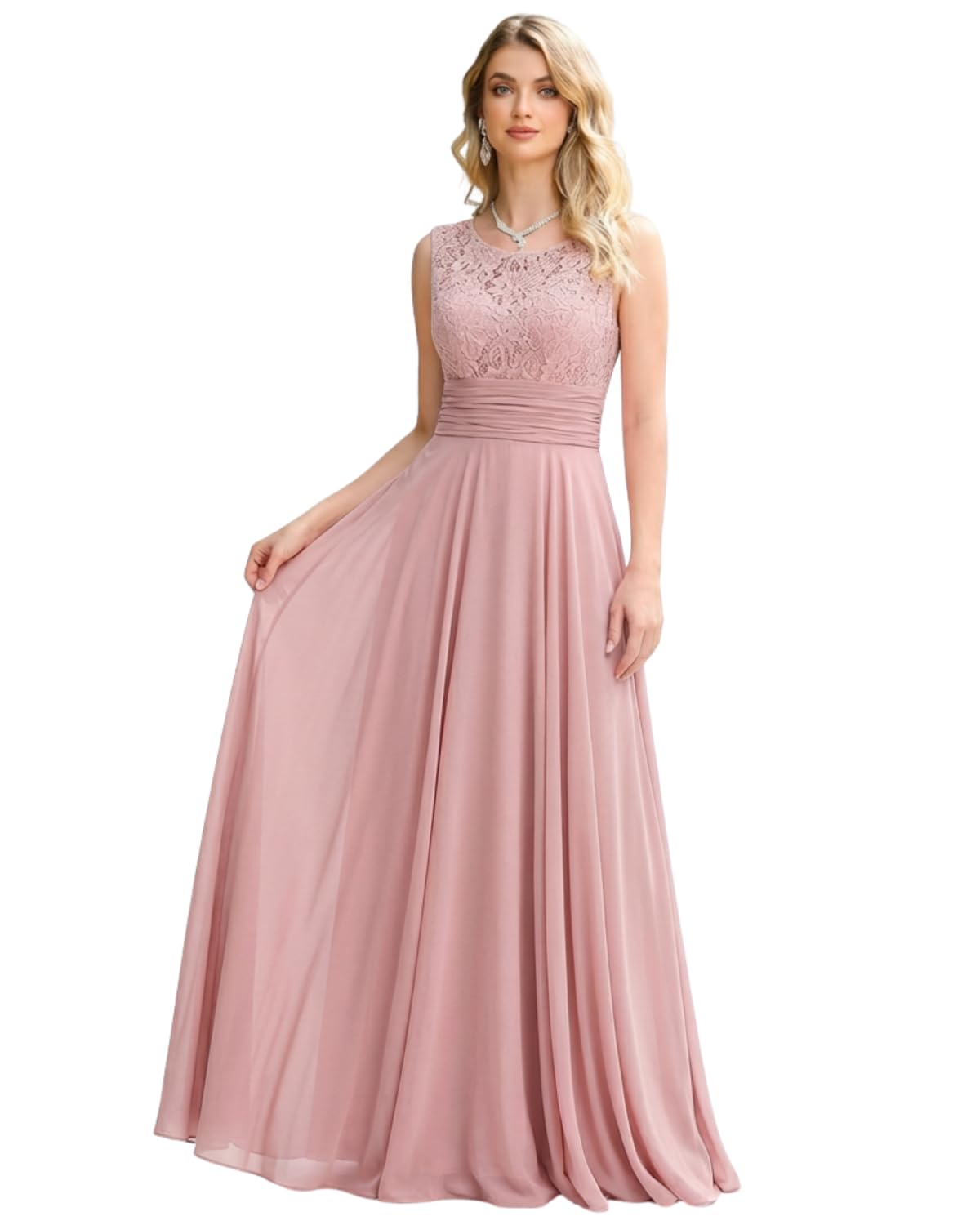 BABYONLINE D.R.E.S.S. Robe de Soirée pour Mariage Femme Longue en Dentelles Mousseline de Soie sans Manches