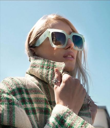 Fashion Oversized Square Sunglasses for Women Men Big Thick Frame Black Shades UV400 Protection(A9 Green/Grey)2