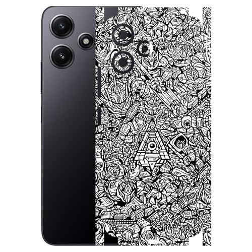 Image of AtOdds - Full Body Back Screen Guard Protector Film - Lamination Wrap Skin Sticker Compatible with REDMI 12 (5G) | Scratchproof Matte Finish (Design - Monocrome Bots)
