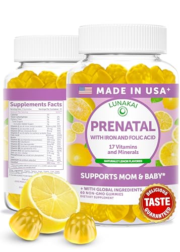 Lunakai USA Made 17-in-1 Prenatal Vitamins for Women with Iron & Folic Acid – Delicious Daily Prenatal Gummies for Maternal Wellness Support, 60ct