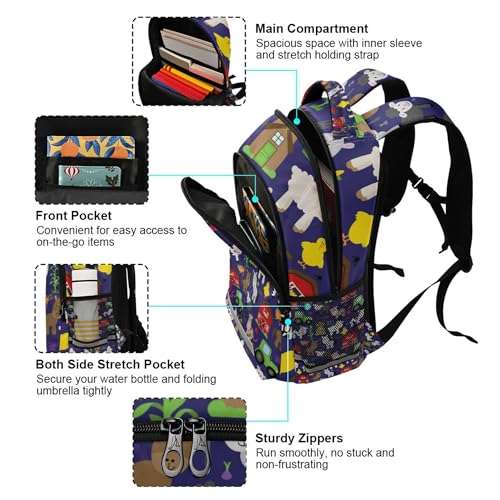 Farm Animal Pattern Backpack Travel Backpack Laptop Notebook Tablet School Bookbags with Reflective Stripes4