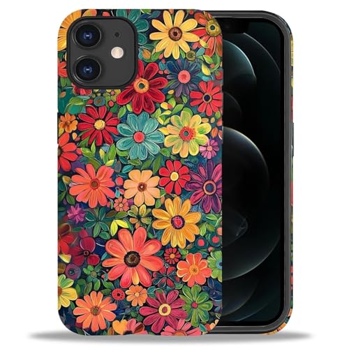 ZHEGAILIAN Case for iPhone 11,Colorful Red Flowers 2 in 1 Hard Shell + Silicone,Shockproof Bumper Drop Protective Compatible with iPhone 11