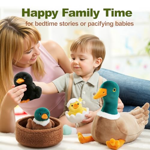OUOZZZ Ente Kuscheltier Set, 5 Stück Weich Ente Plüschtier mit 3 Baby Enten Stofftiere im Bauch - Geburtstagsgeschenk für Kinder Mädchen Jungen