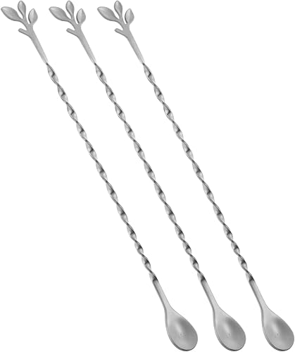 AnSaw Cuchara de barra de mango de hoja de 10 pulgadas, 3 agitadores de mezcla de cóctel de mango largo, acero inoxidable, plata disponible en Yaxa Mexico