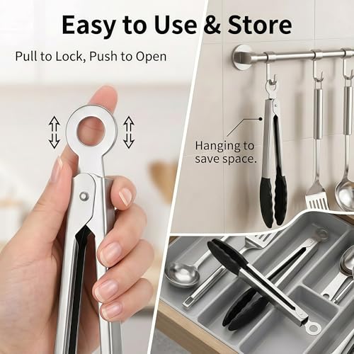 Pinzas de parrilla mini con puntas de silicona, set de 3 unidades, 7 pulgadas miniatura 5