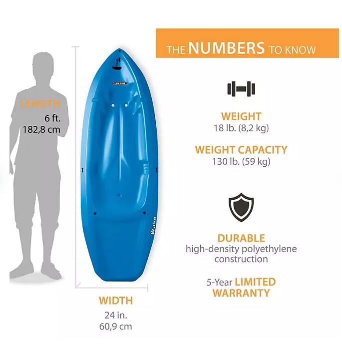 The Wave Youth Kayak, 6 Feet, with Paddle, Stable and Safe Design for Young Paddlers Or Beginners (Blue, 1 Pack)