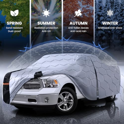 Image of Multi-Layer Dodge Ram 2500 Truck Cover, Custom Fit Ram 2500 2002-2026 Crew /Quad Cab Long Bed(8.1') Car Cover Waterproof All Weather, Full Exterior Cover Rain Wind Dust and UV Protect with Door Zipper