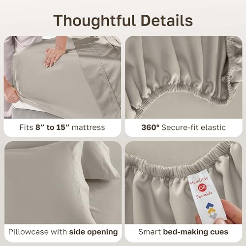 Image of California Design Den Natural 100% Cotton Sheets Twin Size Bed Set - Luxury 600 Thread Count Sateen, Hotel Quality Fully Elasticized Deep Pocket Twin Cotton Sheets, Cool and Durable - Soft Linen