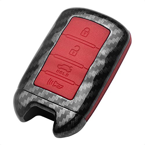 TANGSEN Smart Key Fob Case Compatible with KIA Cadenza K900 4 Button Keyless Entry Remote Personalized Protective Cover Plastic Carbon Fiber Pattern Red Silicone