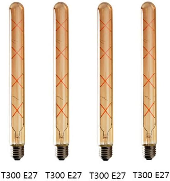 T300 Vintage LED Filament Bulb 8W Edison Light Bulb Long Tubular LED, E26/E27 Medium Base, Amber Glass, Warm White 2300K, Not Dimmable, Pack of 4