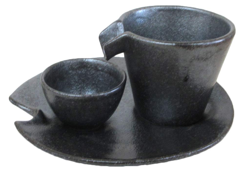Amazon.co.jp: シズル冷酒器セット 銀黒 箱入 美濃焼 a4053-5 : ホーム