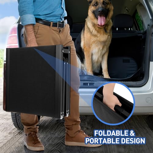 Hunderampe, 180 x 50cm Hunderampe Auto Klappbar, rutschfest Hunderampen für Autos, LKWs und SUV, bis 110 kg, Rampe Hund für Große und ältere Hunde, Aluminiumrahmen, Extra Lang