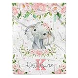 Arteaga Personalized Elephant Baby Blanket for Girls, Customized Newborn Gift