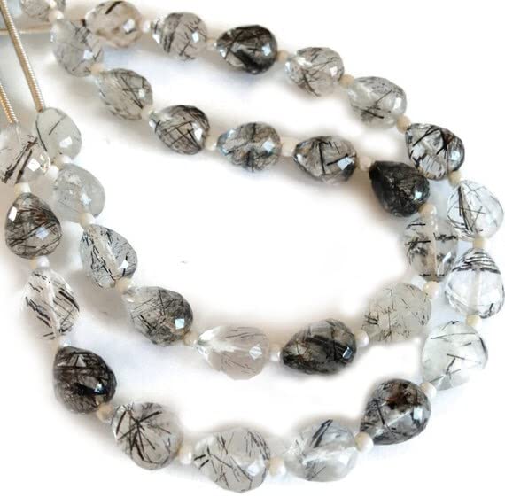 Quartz tourmaline noir facetté en gouttes de 6x8mm pour création de bijoux uniques