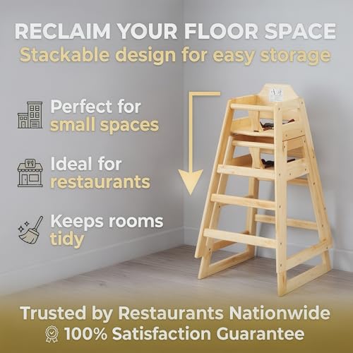 Image of Natural Wooden Bar Height Restaurant High Chair - Stackable Rubberwood Dining Chair for Bar Height Tables, Easy-Clean Finish, Commercial Restaurant Seating