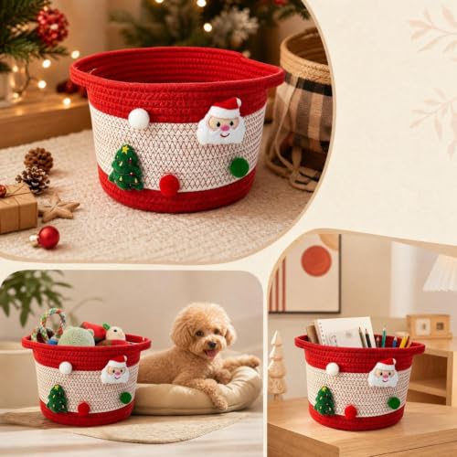 Christmas Tree & Santa Claus Pompoms Decorative Baskets for Organizing - image 5
