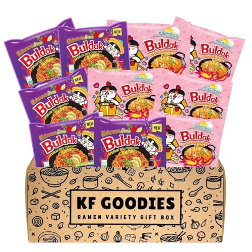KF GOODIES Korean Ramen Variety Pack Gift Box (10 Count) – Spicy Buldak Noodle Assortment for Birthdays, College Care Packages, Office Snacks, and Gift Baskets