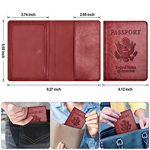 Image of Passport and Vaccine Card Holder Combo with Vaccine Card Slot, Passport Wallet / Cover /Case /Holder for Women and Men(AC-Wine red)