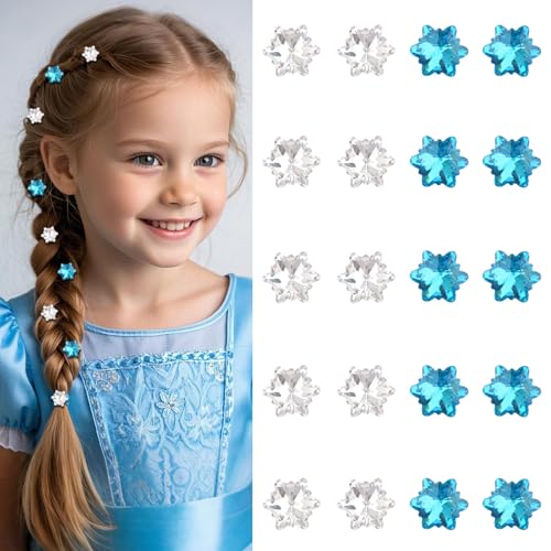 YISSION 20PCS Blue & White Mini Rhinestone Snowflake Hair Clips Sparkly Crystal Barrettes for Women & Girls Bling Hair Accessories for Winter & Party