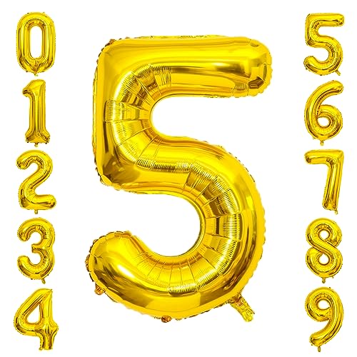 Image of Gold Number Balloons Birthday Balloons - Giant Gold Number 5 Balloon 40 inch, Numbers Balloon Birthday Decorations, Gold Party Supplies for Women Men