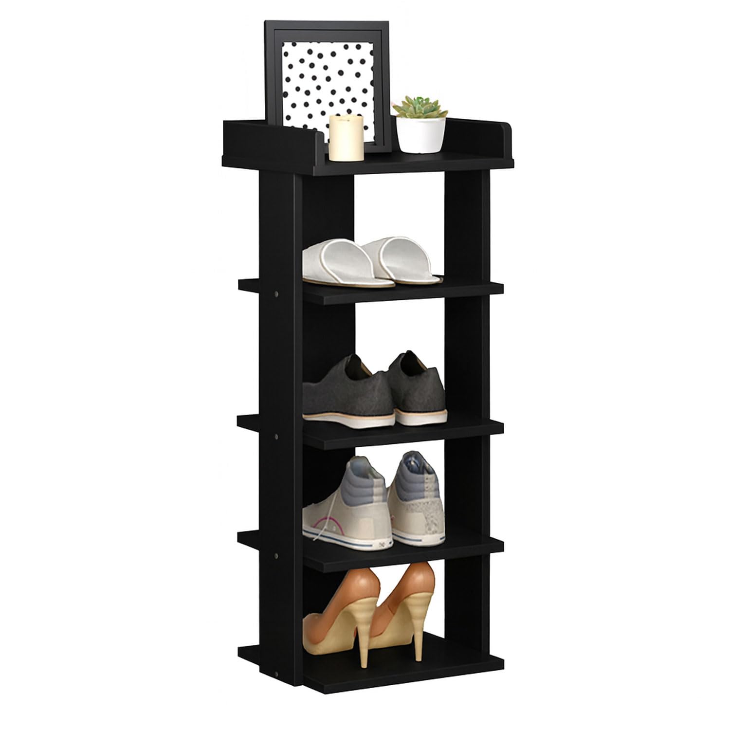 Neo Multi-Layer Wooden Shoe Rack Durable Storage Organiser Boots Sneakers Heels Space Saving Entryway Shelf (Black)