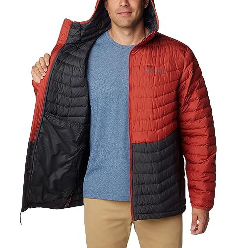 Image of Columbia Men's Westridge Down Hooded Jacket, Shark /Warp Red, 6X Big