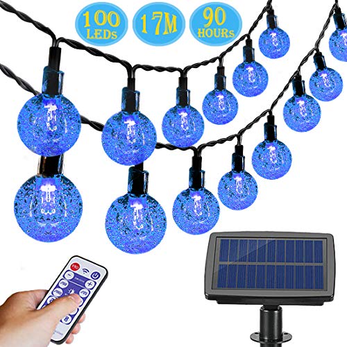Preisvergleich Produktbild Solar Lichterkette Außen, Aenamer 100 Led Garten Kristallkugeln Lichterkette 17 Meter, Wasserdicht Lichterkette mit Fernbedienung für Bäume Terrasse Hochzeiten Partys Weihnachten