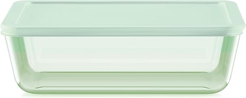 Pyrex Contenedor rectangular grande de almacenamiento de alimentos tintados (11 tazas), ajuste cómodo, tapas de plástico no tóxico, sin BPA, apto