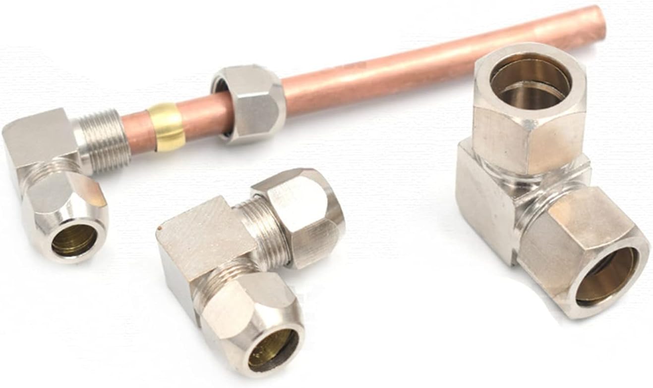 Garden Hose Fitting Connector,Pneumatic Oil Pipe Fitting 4 6 8 10 12 14 16mm Pipe OD Elbow 90 Degrees Brass Compression Tube Pipe Fittings Connector, Long Service Life (Size : OD tube 14mm) (Color :