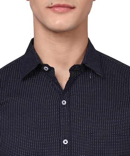 Image of TryBuy Premium Pure Cotton Dot Printed Casual /Formal Navy Blue Shirt for Men