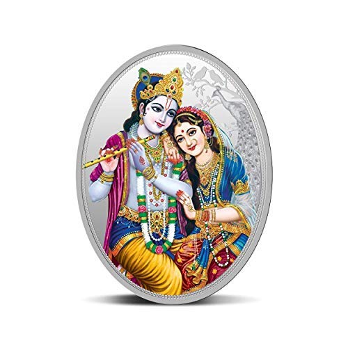Silverspot MMTC-PAMP 999.9 Silver Purity 31.1 grm Radha Krishna Ji Silver Oval Coin (Best wishes Gift)
