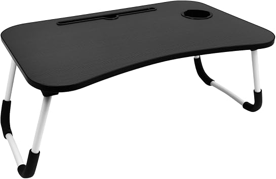 Portable Laptop Bed Desk, Foldable Laptop Table with Slot, 60 x 40 x 28 cm Foldable Legs, Ergonomic Design for Kitchen, Office, Bedroom, Sofa/Floor, Black