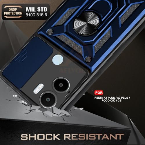 Image of Armor Bumper Back Cover Case for Redmi A1 Plus /Poco C50 | Rotating Camera Cover, Ring Holder & Kickstand | Heavy Duty & 360 Degree Protection Redmi A1 Plus /Poco C50 Back Cover (Blue)