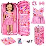 ZITA ELEMENT American 18 Inch Doll Butterfly Design Carrier Case Travel Bag, Crossbody Shoulder Bag Backpack with Accessories: Dress, Sunglasses, Hair Clip, Bracelet and Cushion