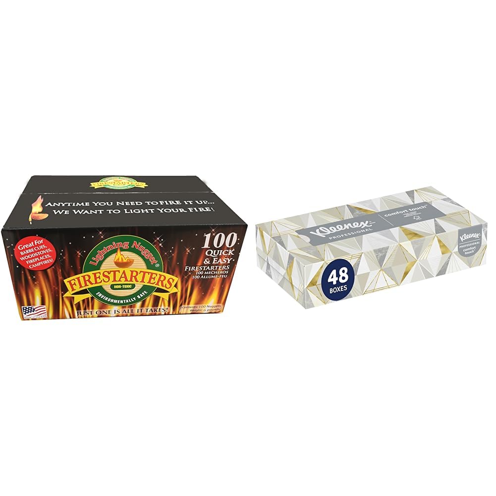 Lightning Nuggets N100SEB Super Economy Box Fire Starter Tan Brown 100 Count Pack of 1 Kleenex Professional Facial