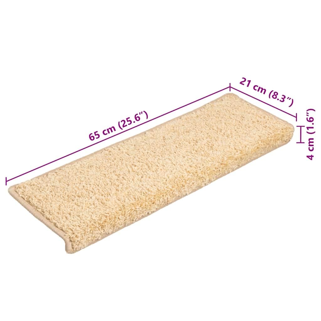 Alfombrillas para escalones, 10 unidades, 65 x 21 x 4 cm, color crema, borde rectangular, fieltro con aguja, antideslizantes, con cinta adhesiva de doble cara para escaleras de madera