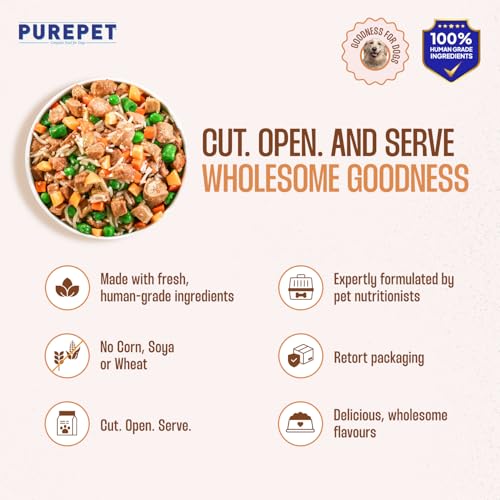 Image of Purepet Fresh Dog Food Chicken & Pumpkin, for Adult & Puppy, 100gm | High Protein, 65% Real Chicken, 35% Fruits & Veggies | No Preservatives | Ready to Serve | All Breeds | One Pack One Meal