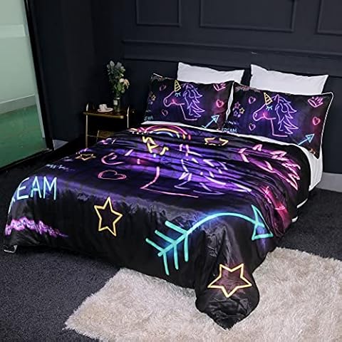 BlessLiving Unicorn Satin Duvet Cover Set Cover